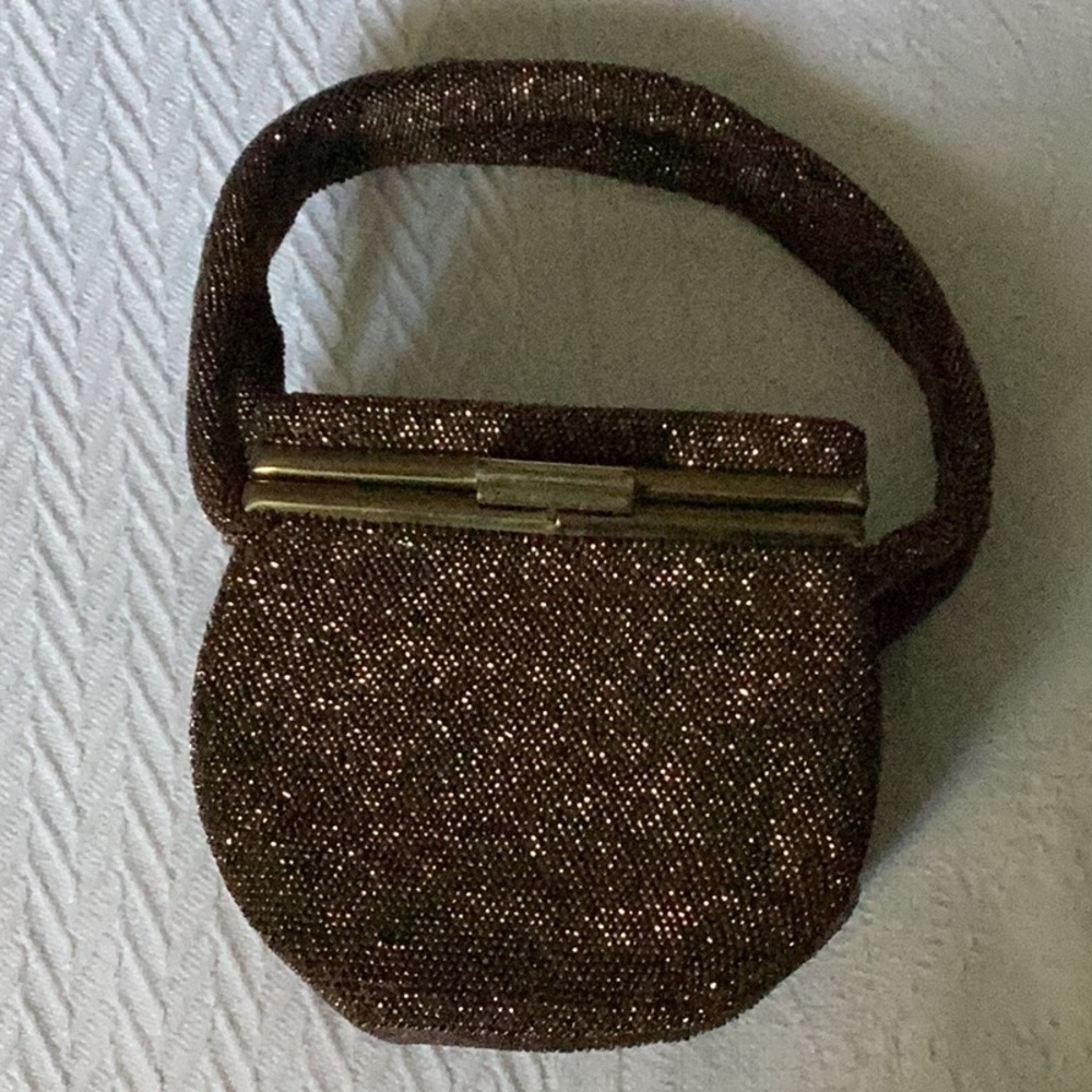 Brown Sparkly Clutch with Gold Clasp vintage antique